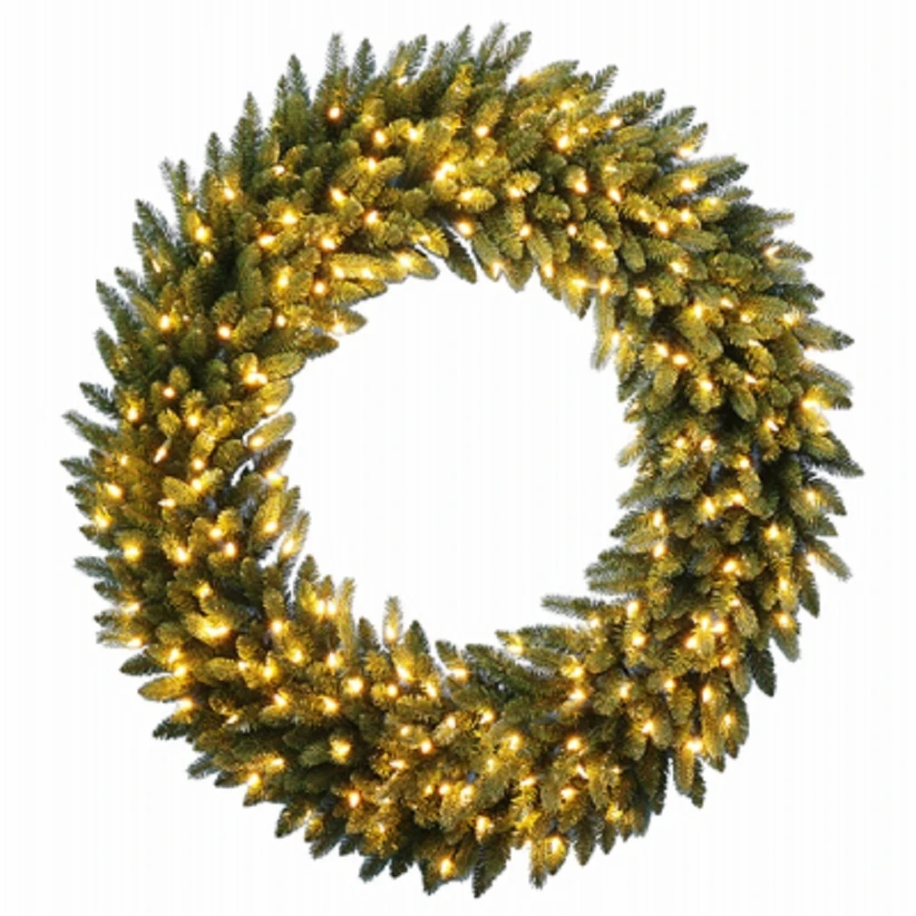 Feel Real Grande Fir Artificial Wreath with 200 Warm White LED Lights, 48 Inch Diameter