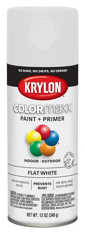 COLORmaxx Flat White Spray Paint and Primer, 12 Ounce Can