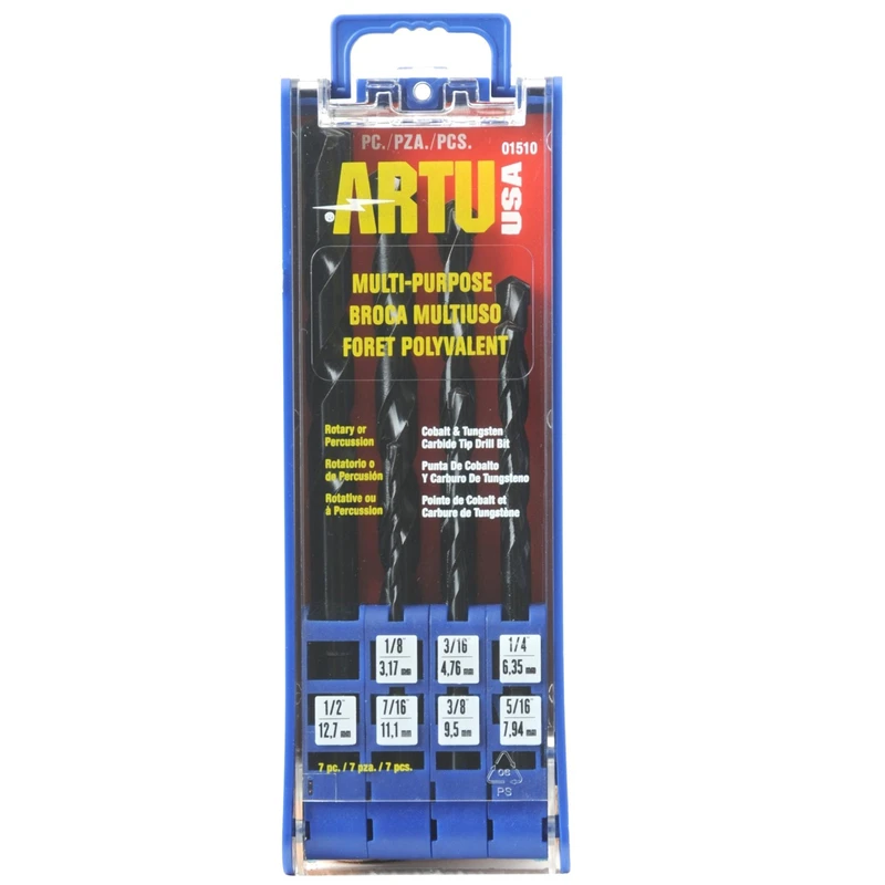 Multi-Purpose Drill Bit Set, 7 Pieces, Various Sizes for Versatile Drilling