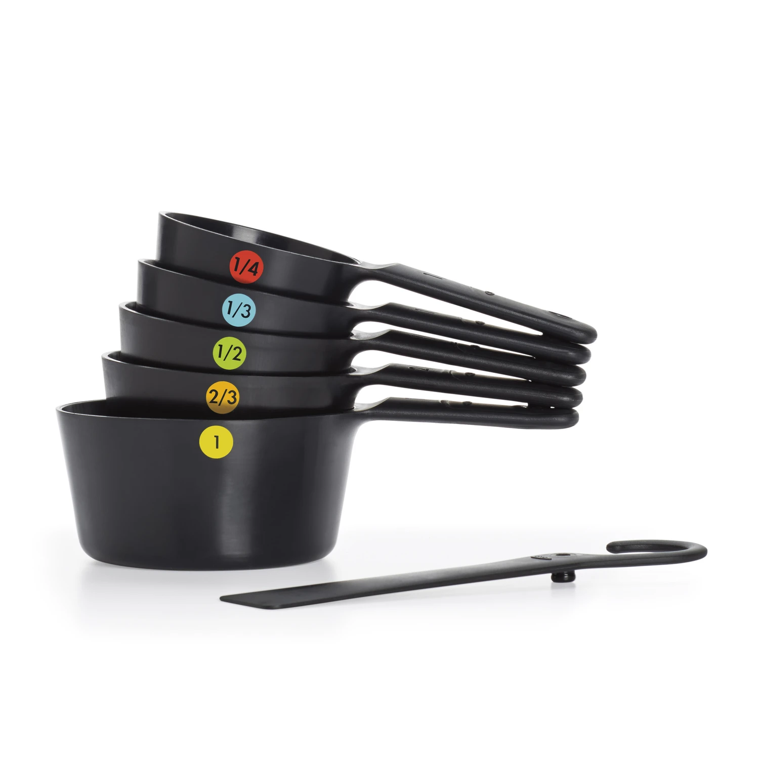 6-piece Black Plastic Measuring Cup Set With Color-coded Markings