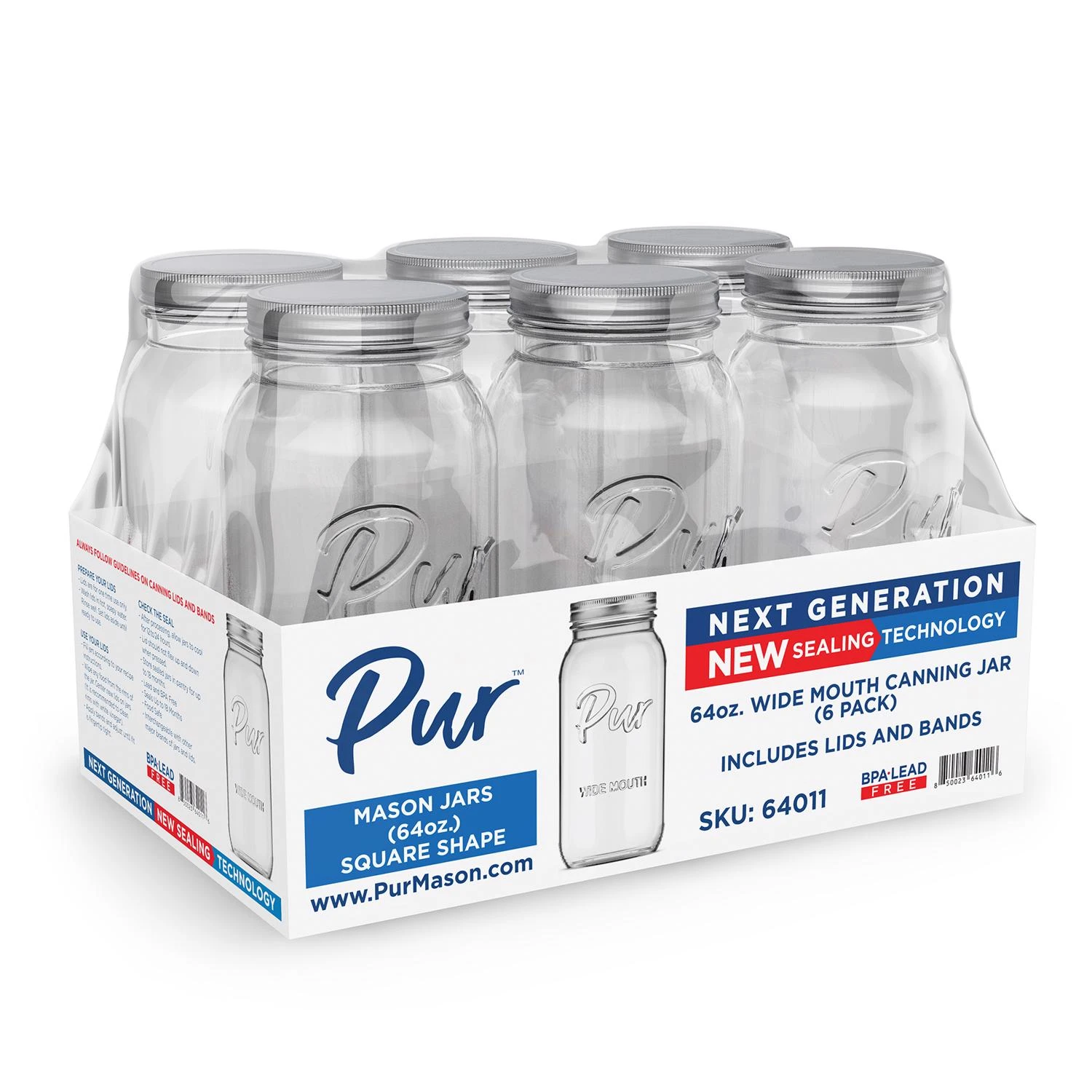 Wide-Mouth Mason Canning Jars with Lids, 64 oz., 6-Pk.