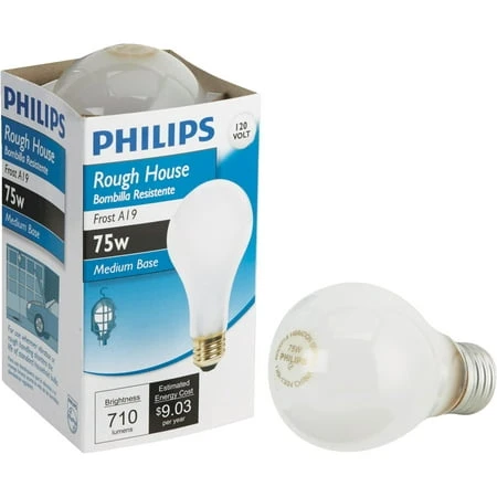 Philips 75W Frost Medium A19 Incandescent Rough Service Light Bulb