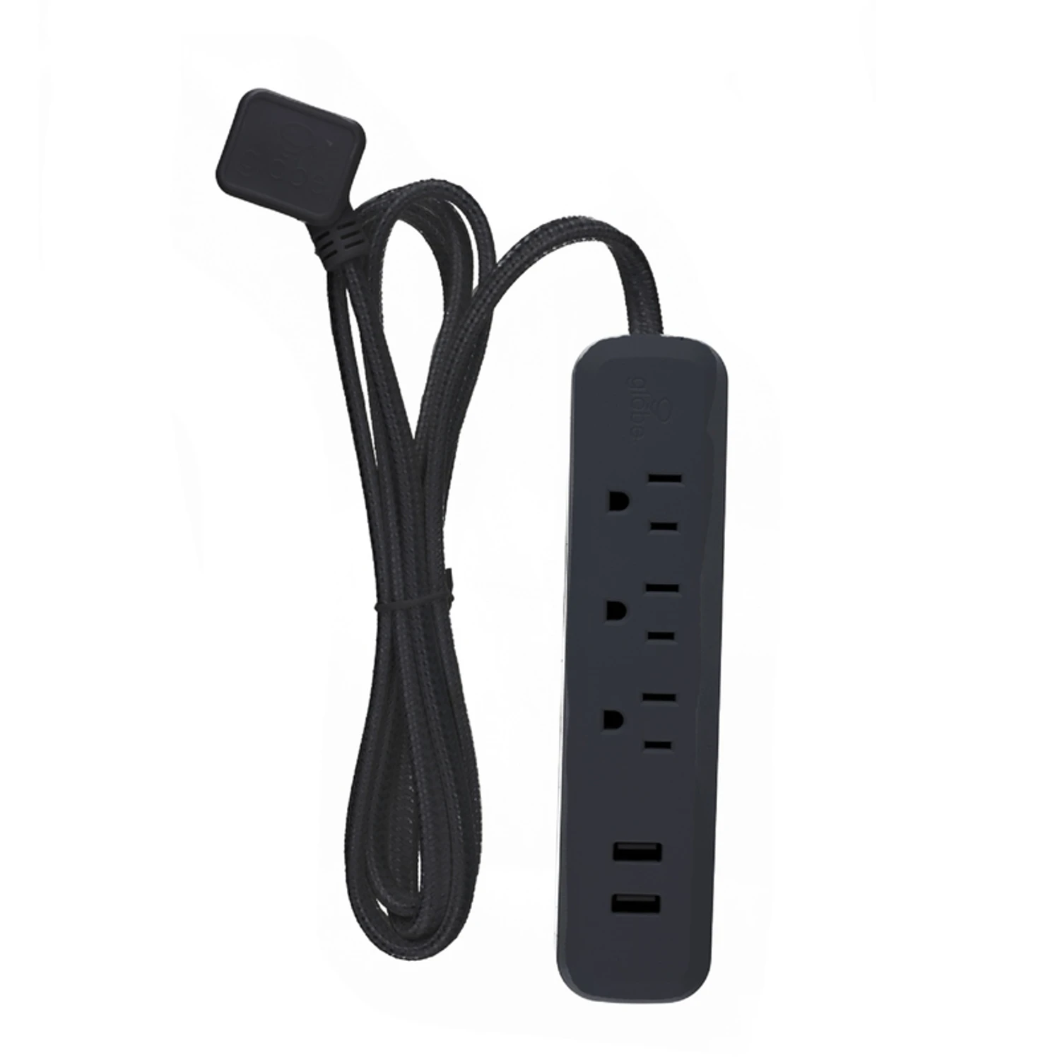 Designer 6 Ft. Power Strip With 3 Outlets And Usb Ports, Black