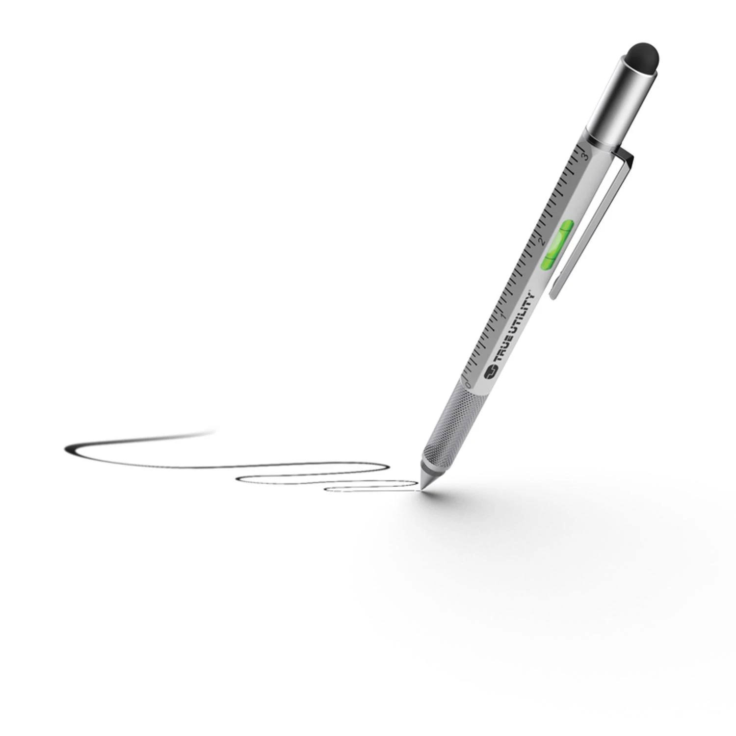 Silver Multitool Pen With Ruler, Stylus, And Screwdrivers