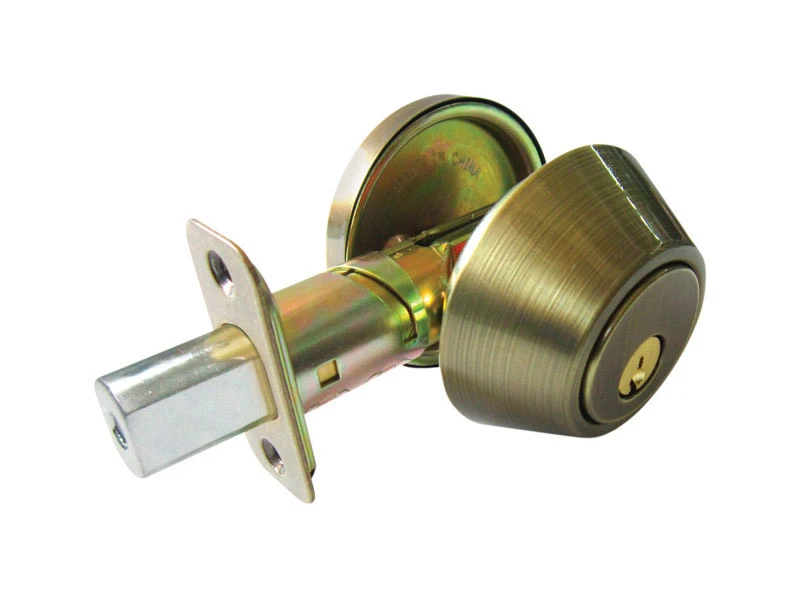 Antique Brass Single Cylinder Deadbolt 1-3/4 In Ansi Grade 3