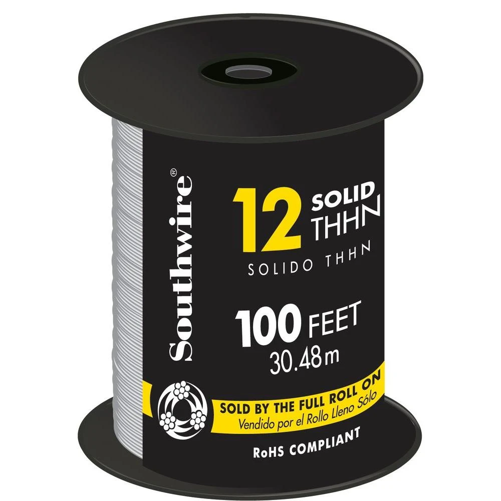100 Ft. 12/1 Solid Thhn Building Wire - Copper Conductor, Indoor Use