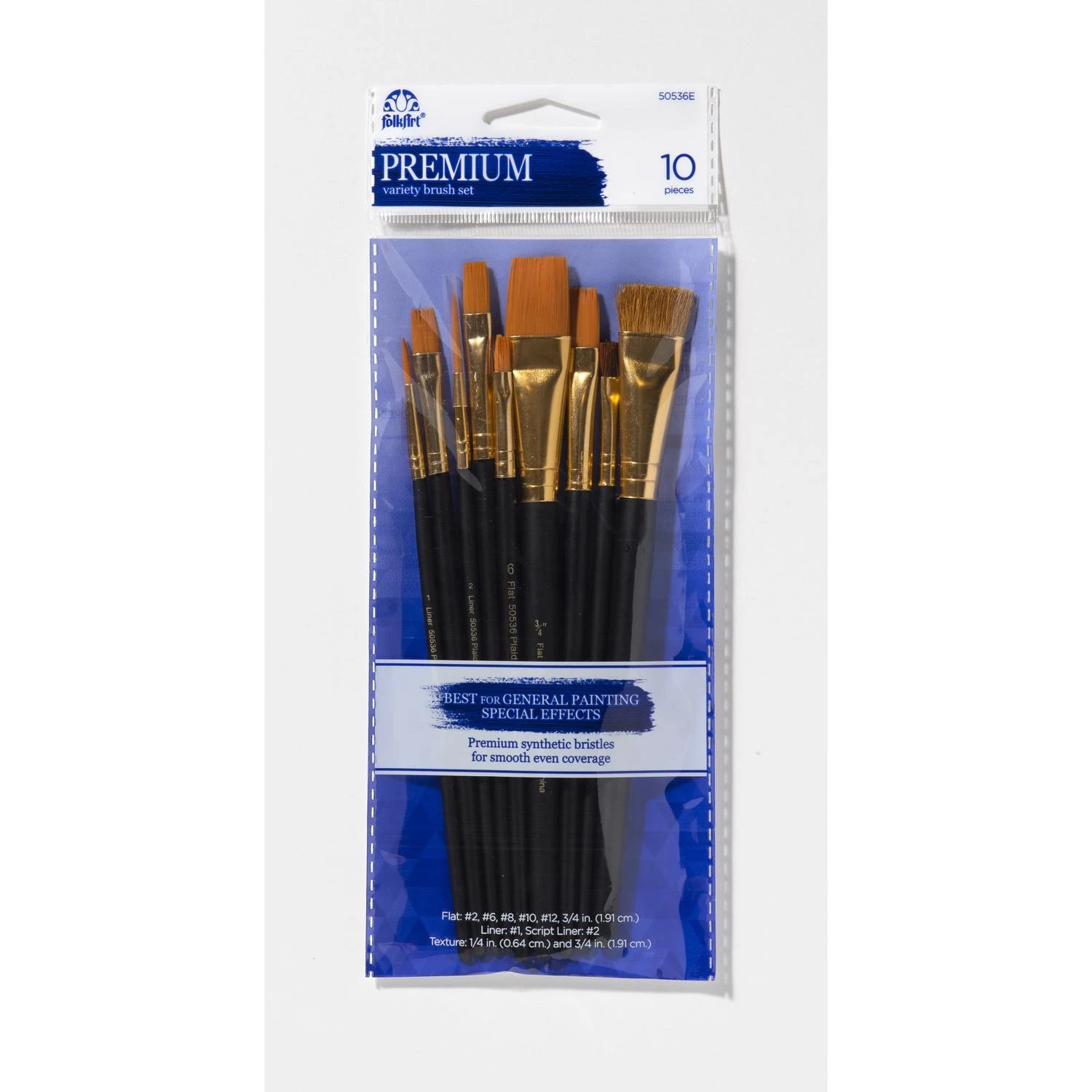 Folkart Flat Paint Brush Set - 10 Piece Taklon Bristle Assortment