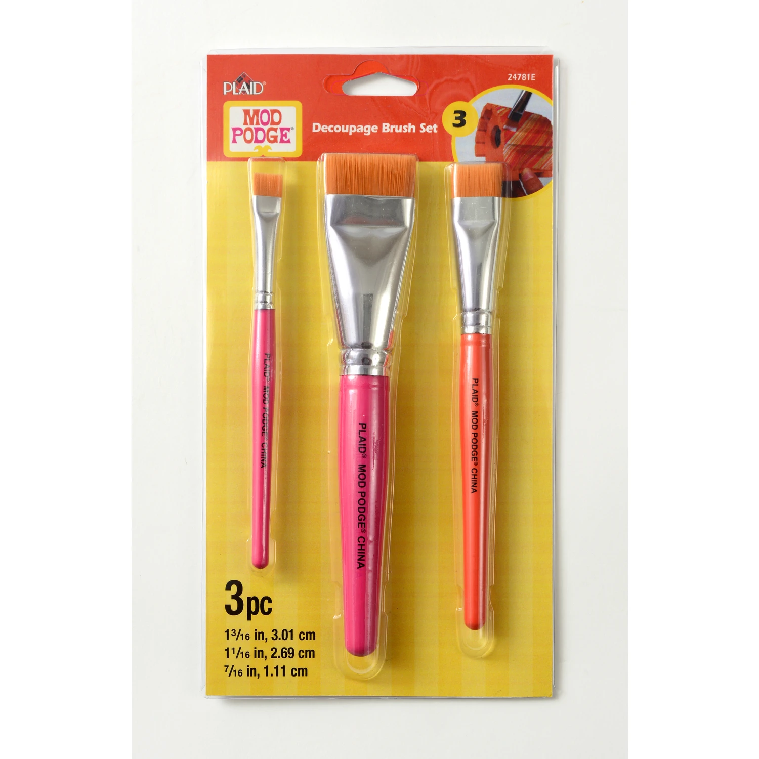 Mod Podge Flat Decoupage Brush Set - 3 Piece Taklon Bristle Brushes
