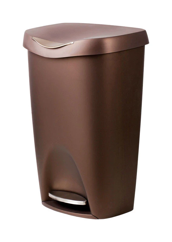 Brim 13 Gallon Bronze Plastic Step On Trash Can With Soft Close Lid