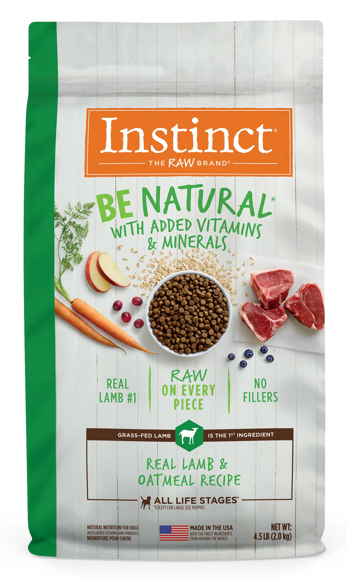 Instinct Be Natural Real Lamb & Oatmeal Recipe Dry Dog Food, 4.5 Lb