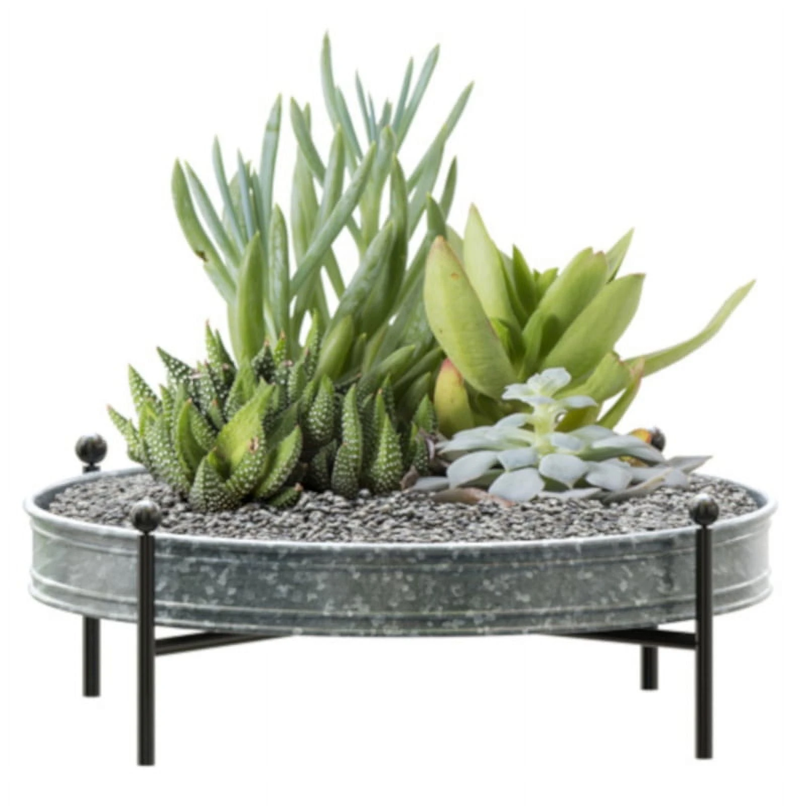 Panacea 5.75 In. H X 16 In. D Metal Succulent Tray Planter With Stand - Silver