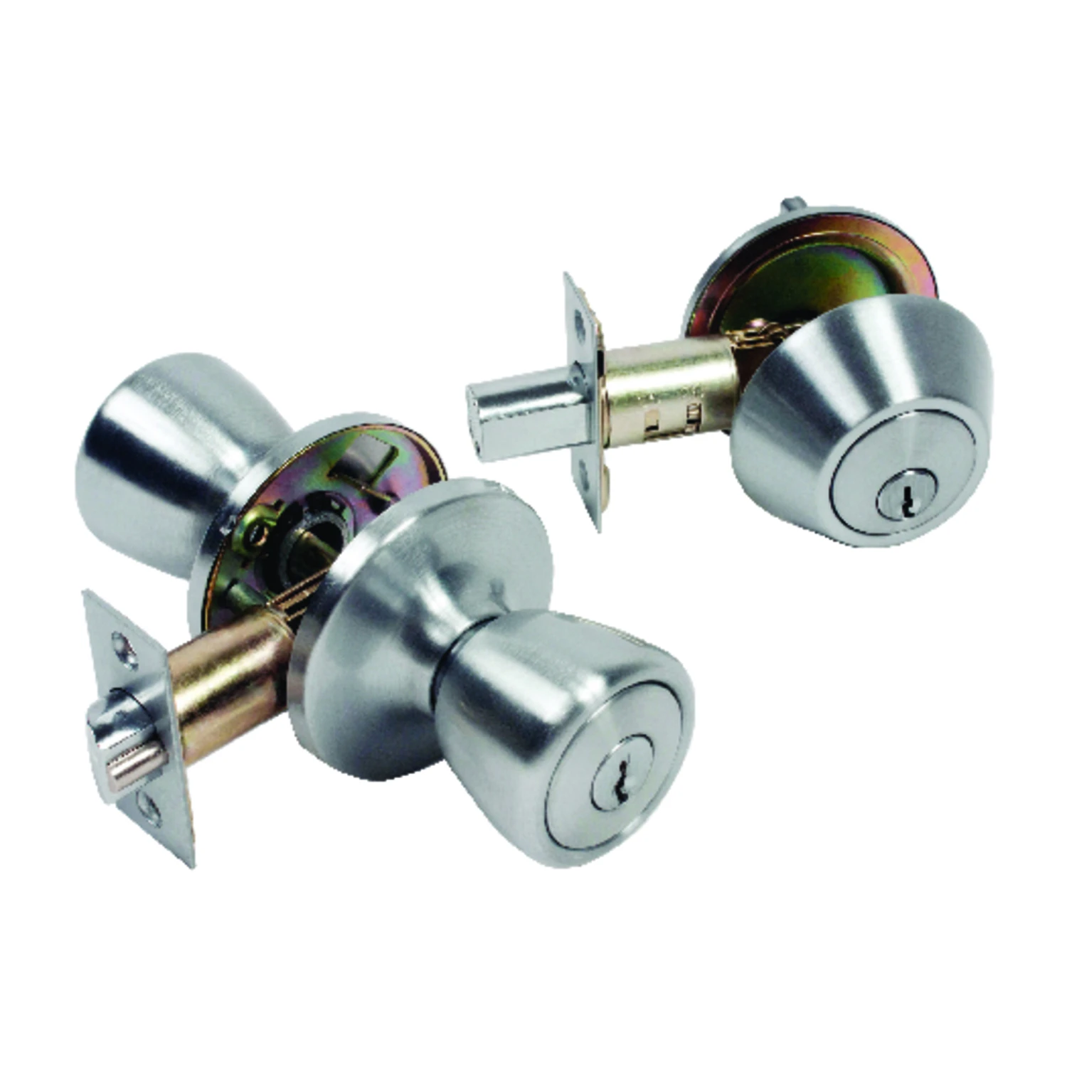 Satin Chrome Knob And Deadbolt Set 1-3/4 In. Ansi Grade 3
