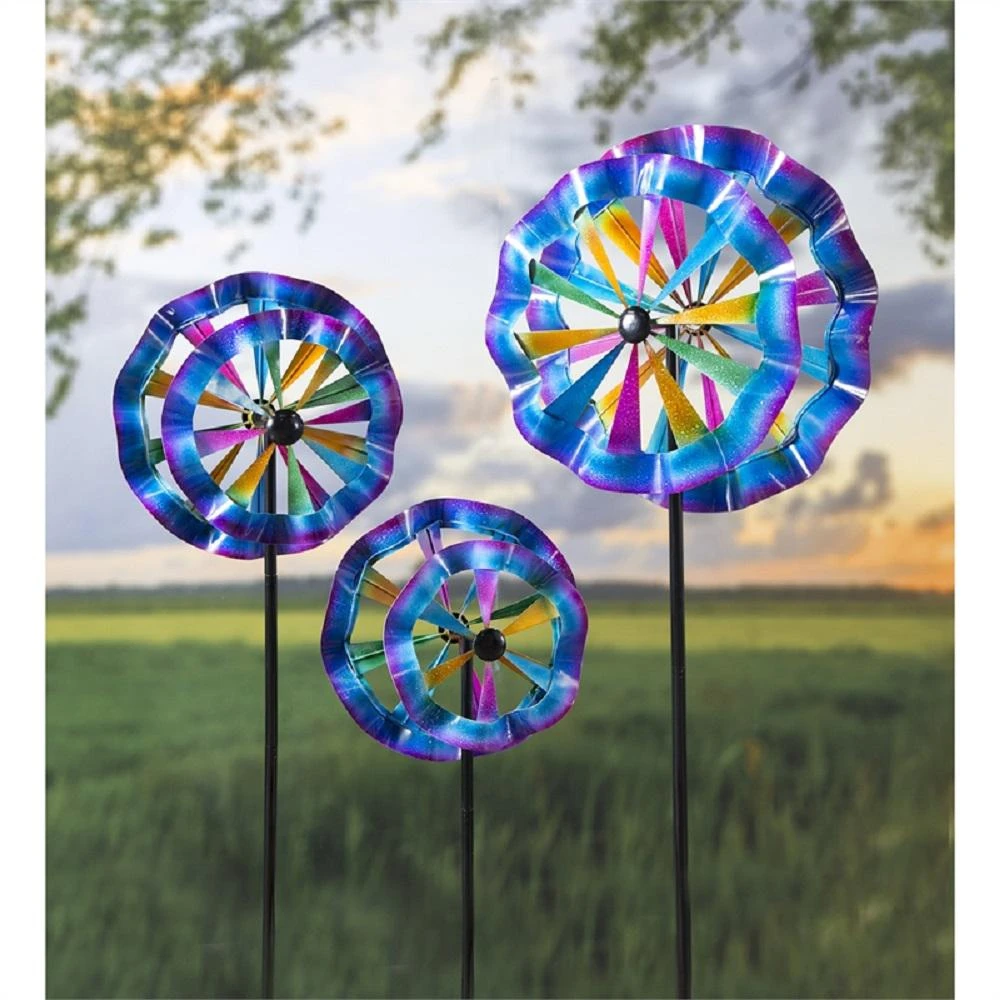 Ruffle 75 In. Assorted Size Wind Spinners Set Of 3 For Gardens