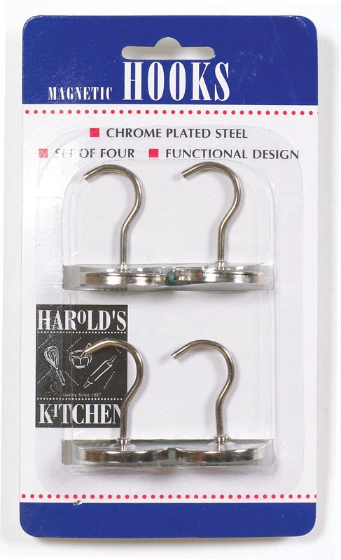 1-1/4 In. Silver Steel Magnetic Hooks - 4 Pack