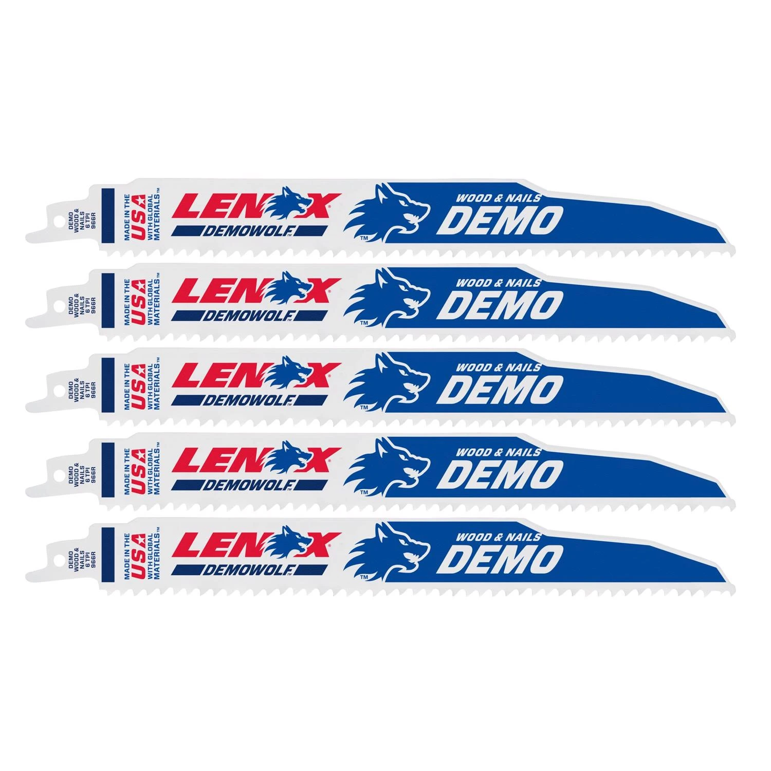 Bi-Metal Reciprocating Saw Blade, 6-TPI, 9 In., 5-Pk.