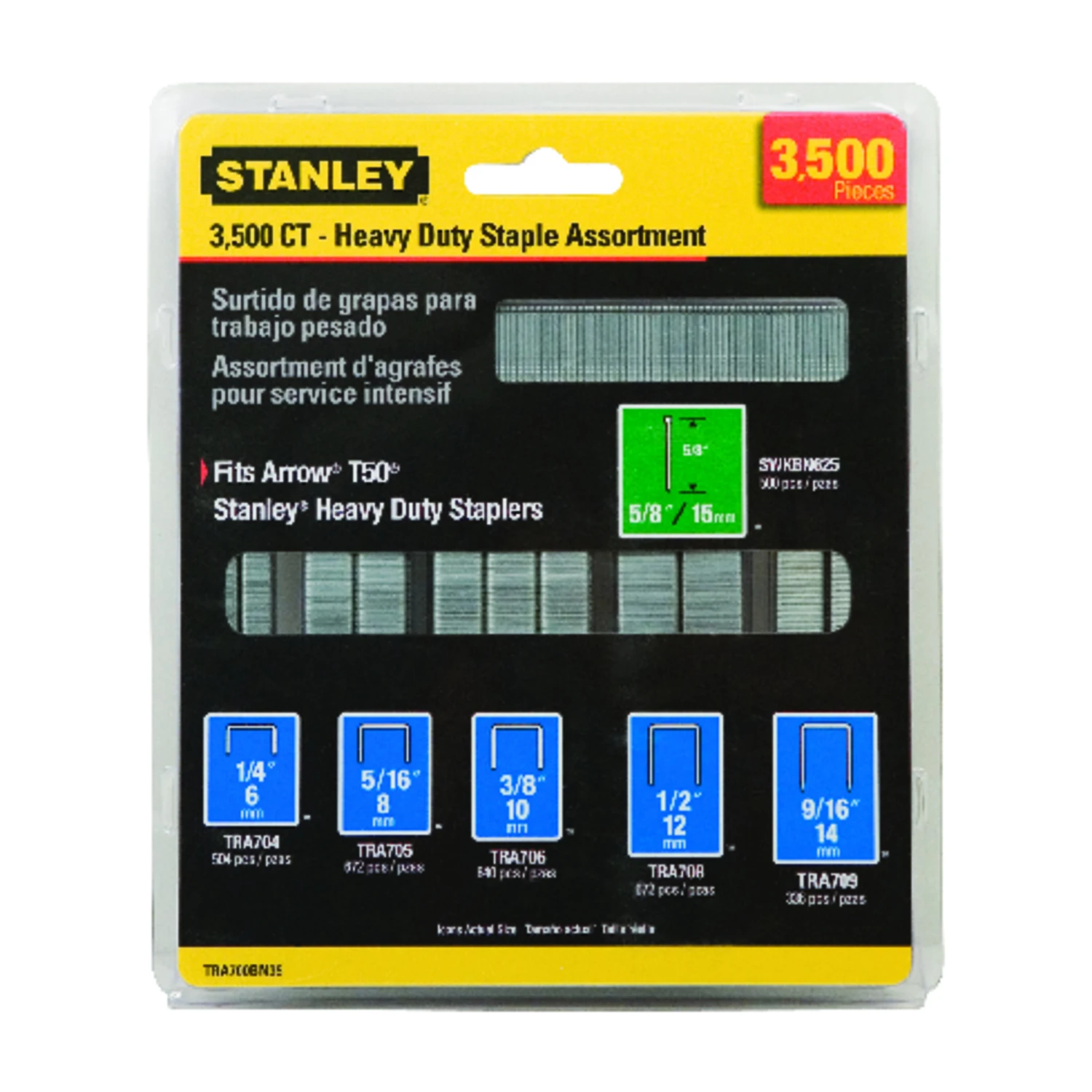 Stanley 27/64 in. W 18 Ga. Narrow Crown Heavy Duty Staple Assortment 3500 pk