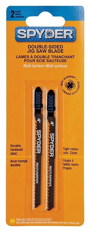 Spyder 4 In. Metal T-shank Double Sided Jig Saw Blade 10 Tpi 2 Pk