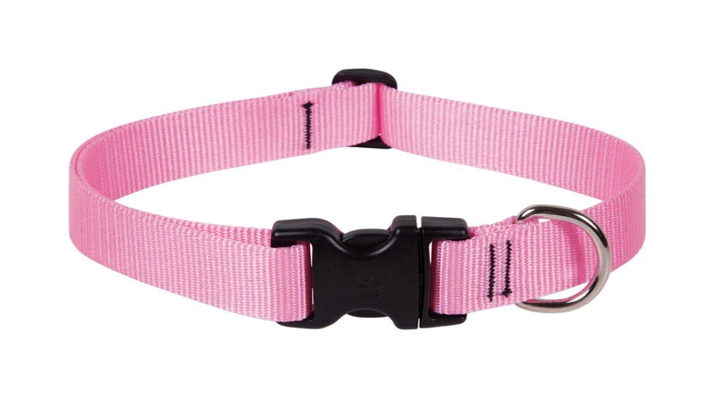 Basic Solids Pink Nylon Adjustable Dog Collar 16-28 Inches