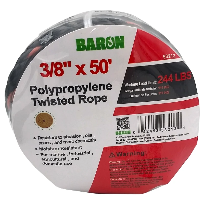 3/8 Inch X 50 Feet Orange & Black Polypropylene Truck Rope