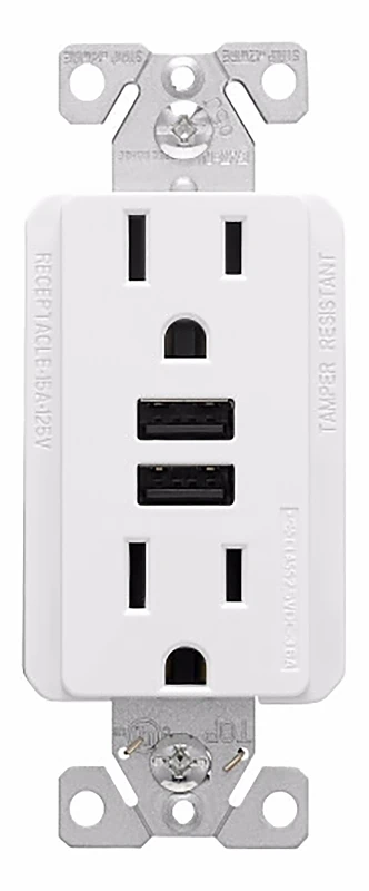 Tr7765w-kb-l 15a Duplex Receptacle With Usb Charger, White
