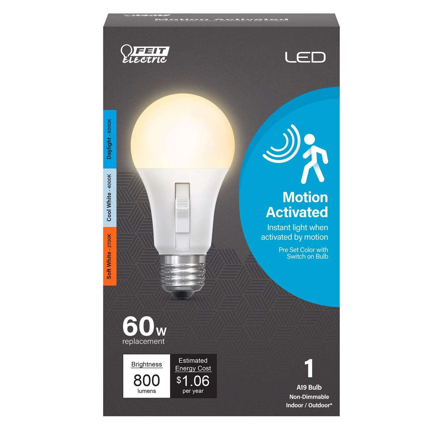A19 E26 Led Motion Activated Bulb Tunable White/color Changing 60 Watt Equivalent