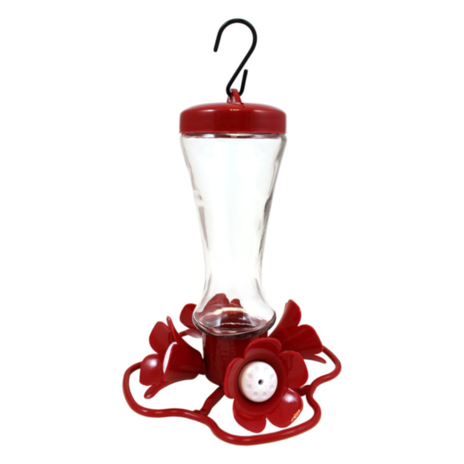 8 Oz. Glass Impatiens Hummingbird Feeder With 4 Ports And Removable Perch