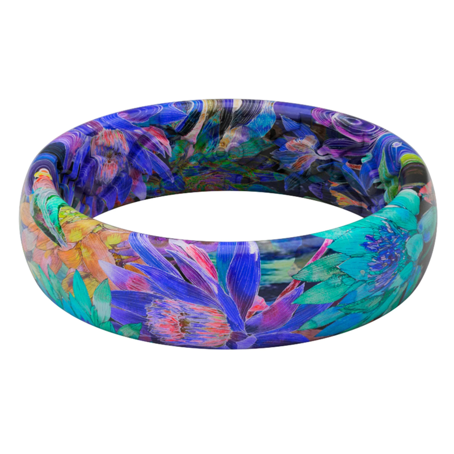 Women's Thin Aspire Twilight Blossom Round Multicolored Wedding Band R8-108-07