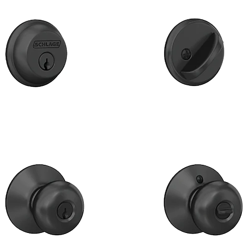 Matte Black Single Cylinder Deadbolt And Plymouth Keyed Entry Knob Set