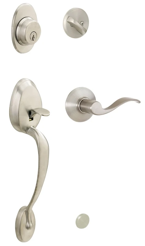 Satin Nickel Entry Door Handleset With Accent Lever And Deadbolt