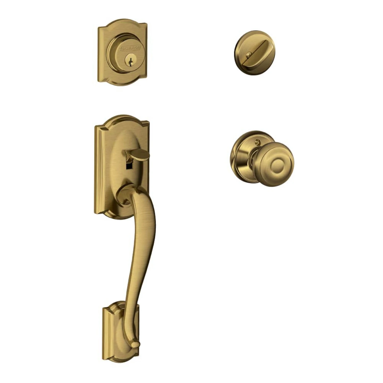 Camelot Antique Brass Entry Door Handleset With Georgian Knob, Model F60gcam609geo