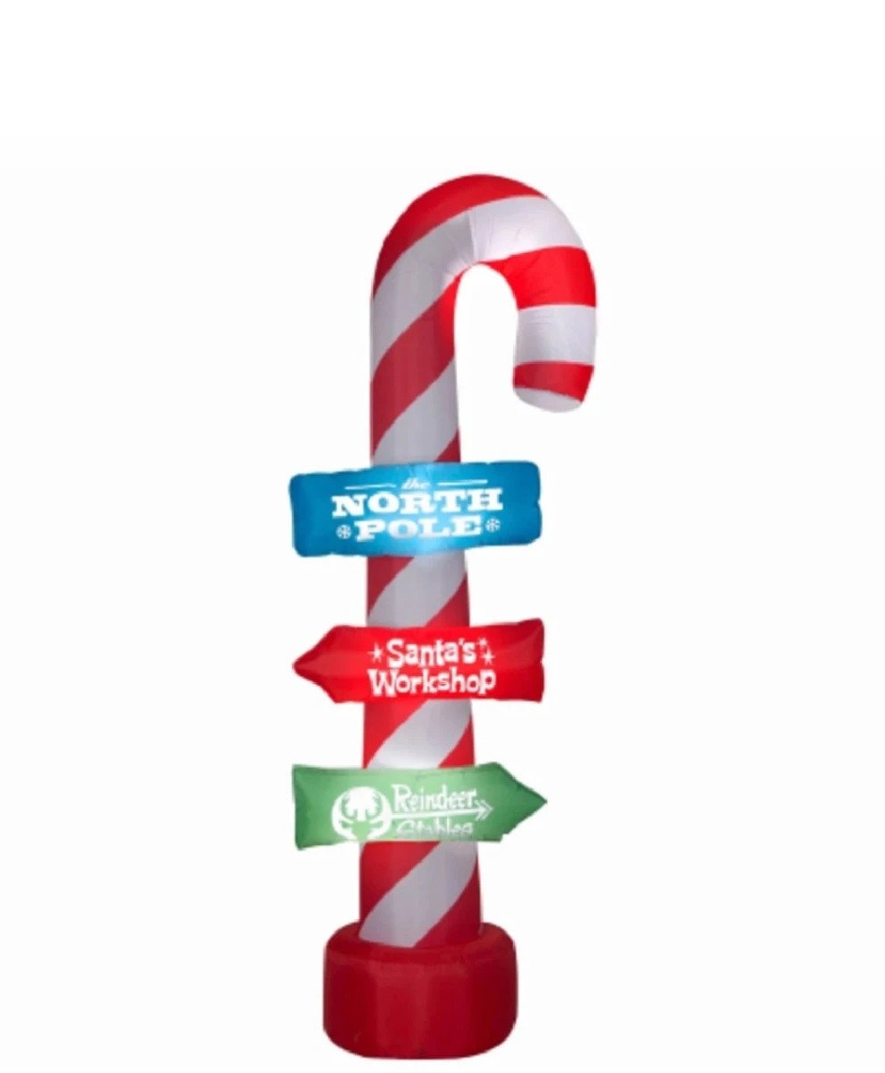 8-foot Airblown Inflatable Candy Cane With 3 Directional Signs For Holiday Decor