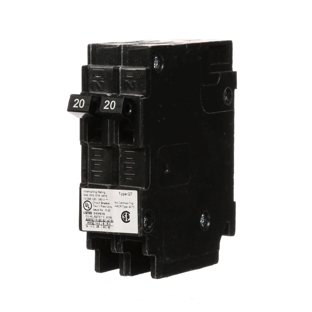 Duplex Circuit Breaker, 20/20-amp, 120-volt, Model Q2020nc