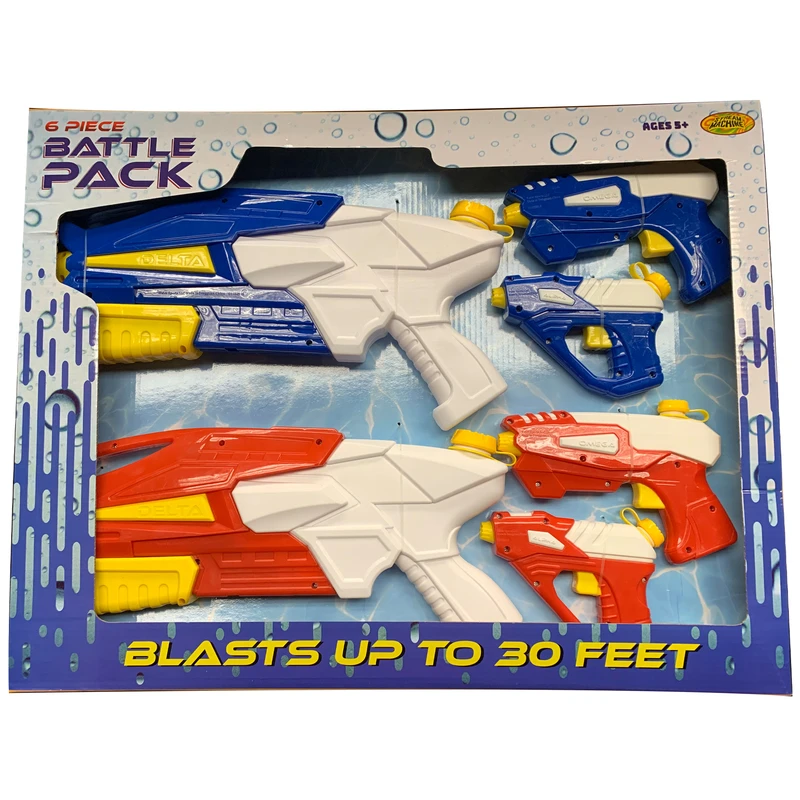 Battle Pack Water Gun Set, Six Piece Set for Outdoor Water Play