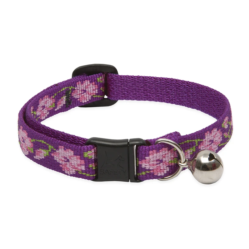 Adjustable Cat Collar with Bell and Breakaway Buckle, Rose Garden Pattern, 0.5 Inch by 8 to 12 Inches