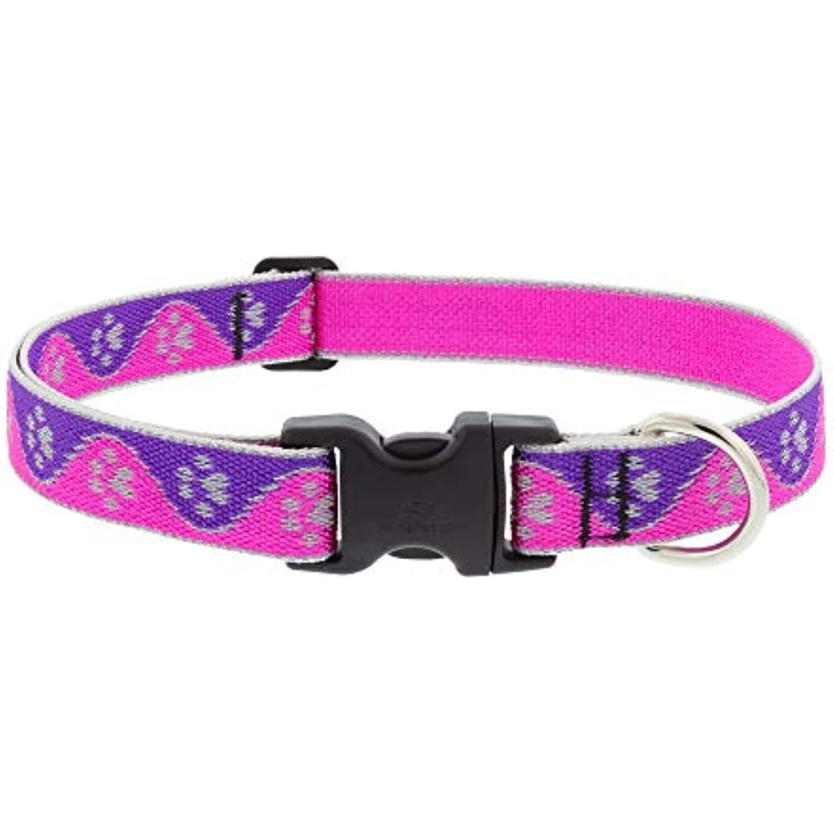 Adjustable Reflective Dog Collar, Pink Paws Pattern, 1 Wide, 16-28 Inch