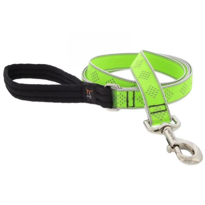 Reflective Dog Leash with Green Diamond Pattern, 1 Inch by 6 Feet