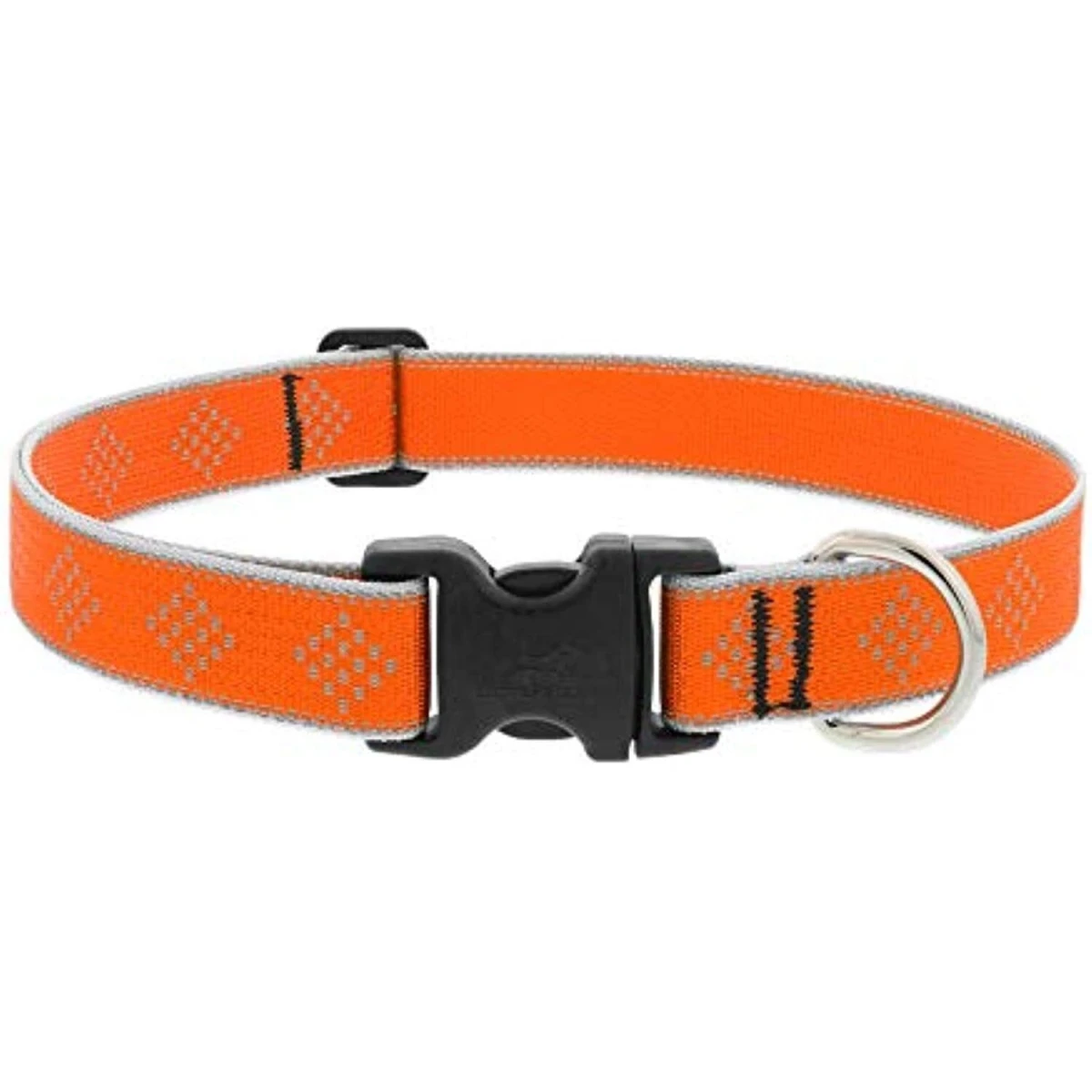 Adjustable Medium Dog Collar with Reflective Orange Diamond Pattern, 1 Inch by 16 to 28 Inches