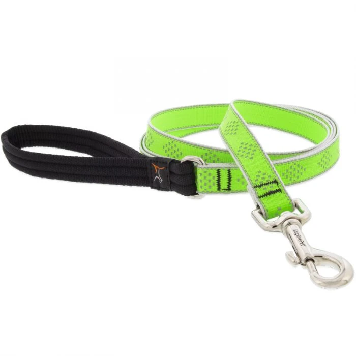 Reflective Dog Leash with Green Diamond Pattern, Three Quarter Inch by Six Feet