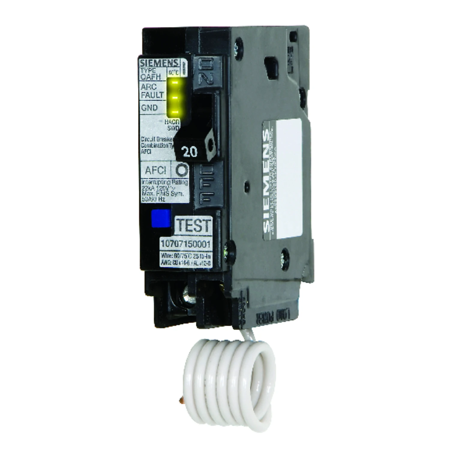 20 Amps Arc Fault Single Pole Circuit Breaker Qa120afc