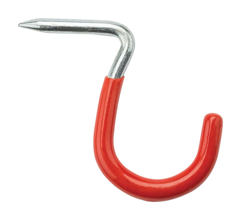 Storage Hook, Hammer-In, Red Vinyl Coated Steel, 1 In.