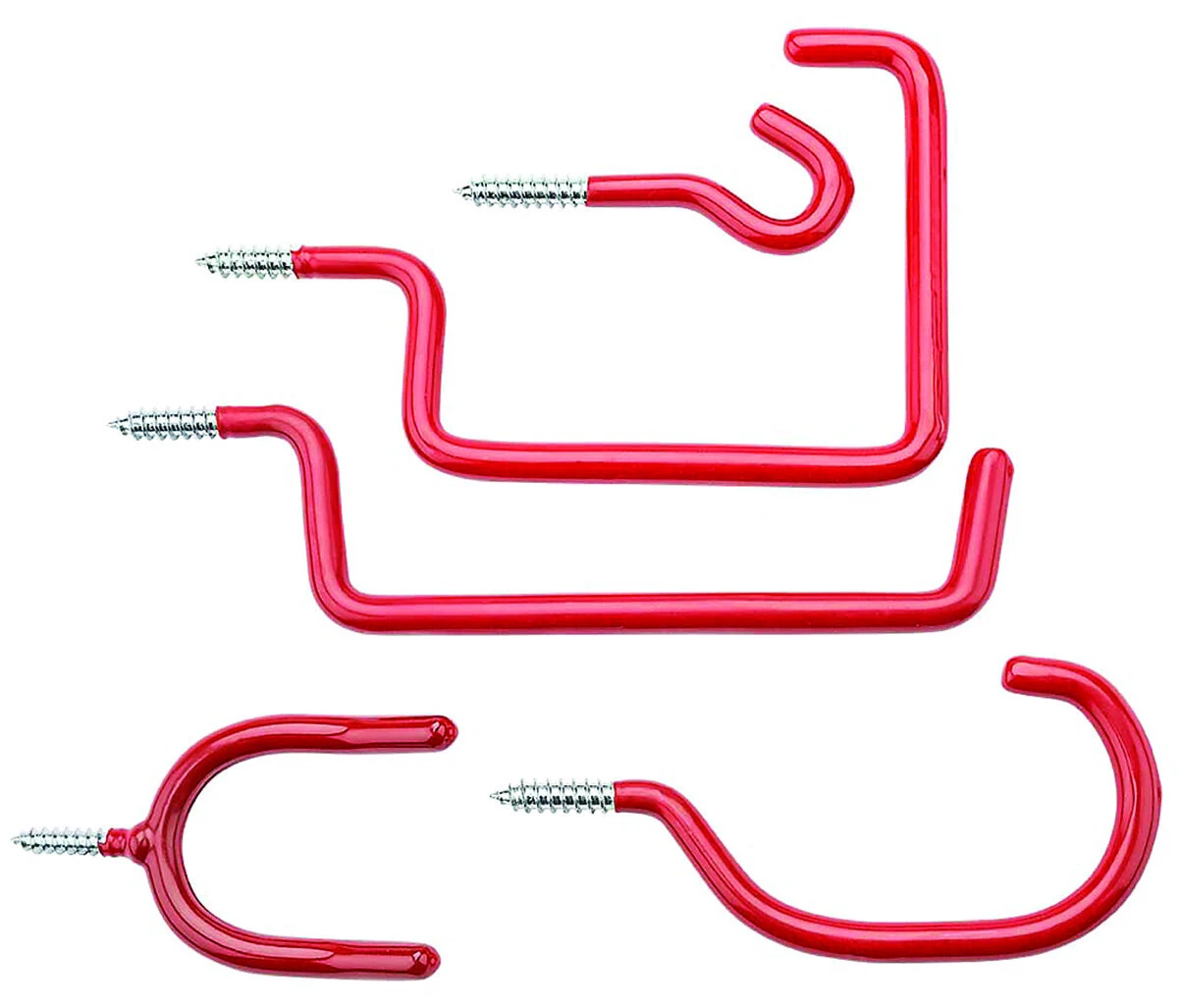 Home Hook Assortment, Screw-In, Red Vinyl-Coated Steel, 10-Ct.