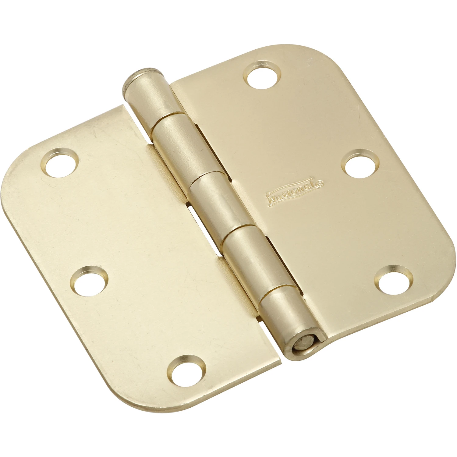 Door Hinge, Interior, Round-Edge, Satin Brass, 3-1/2 In.