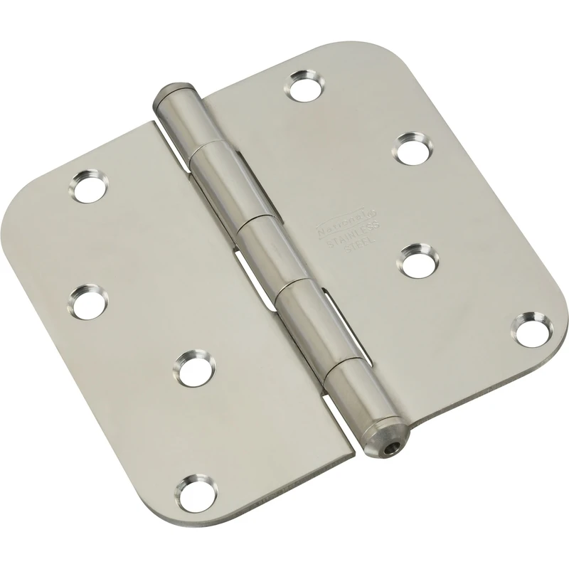 Door Hinge, Interior, Round-Edge, Stainless Steel, 4 In.