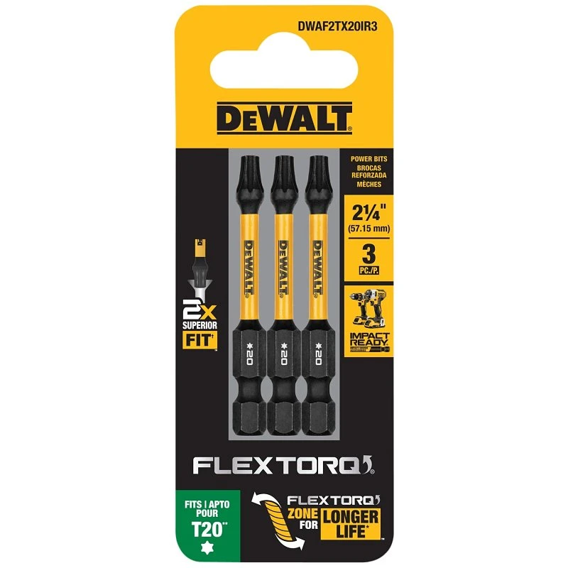 FlexTorq T20 Torx Impact Driver Bits, 1/4 x 2-1/4 In., 3-Pk.