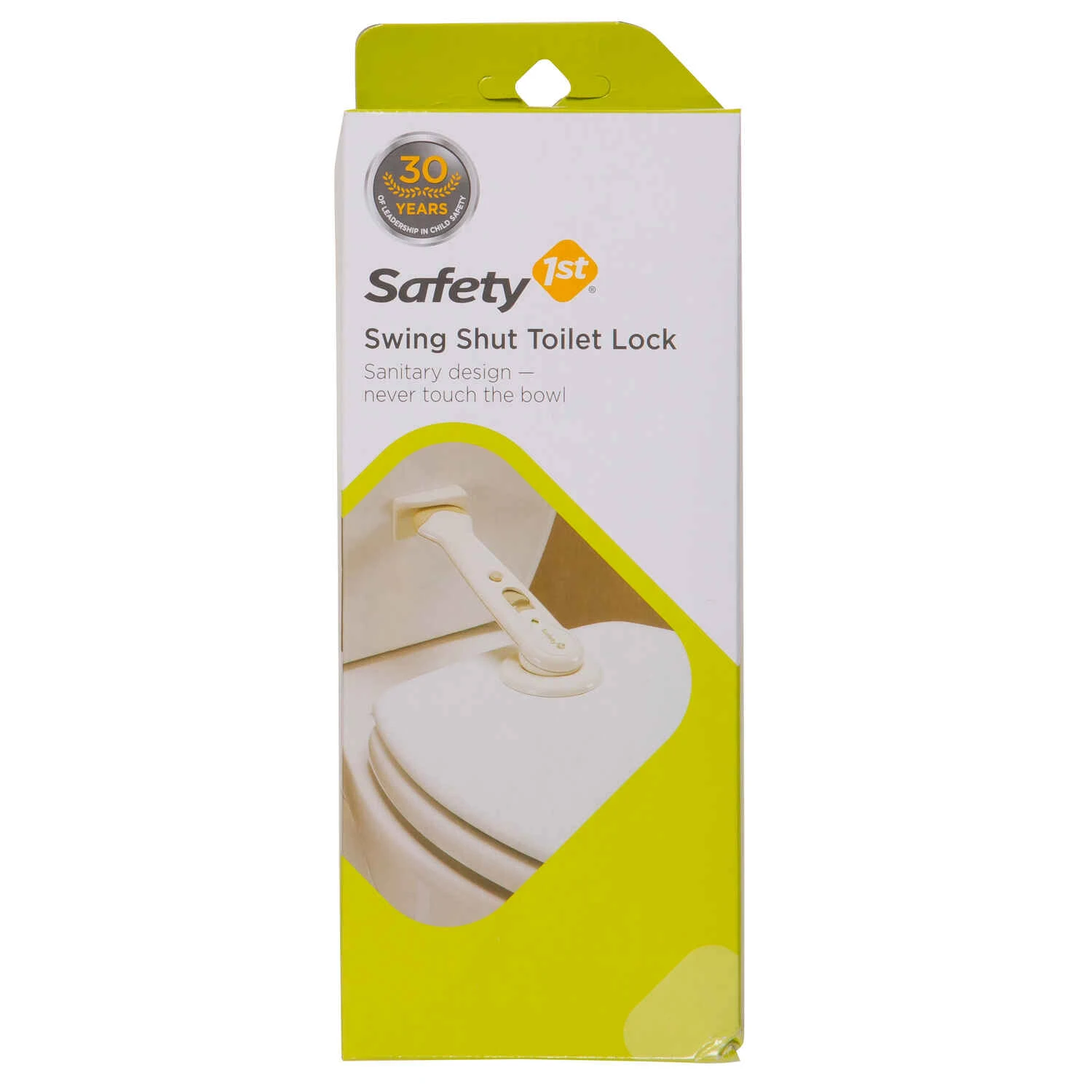White Plastic Swing Shut Toilet Seat Lock 1 Pk, Model 48517, Easy Install