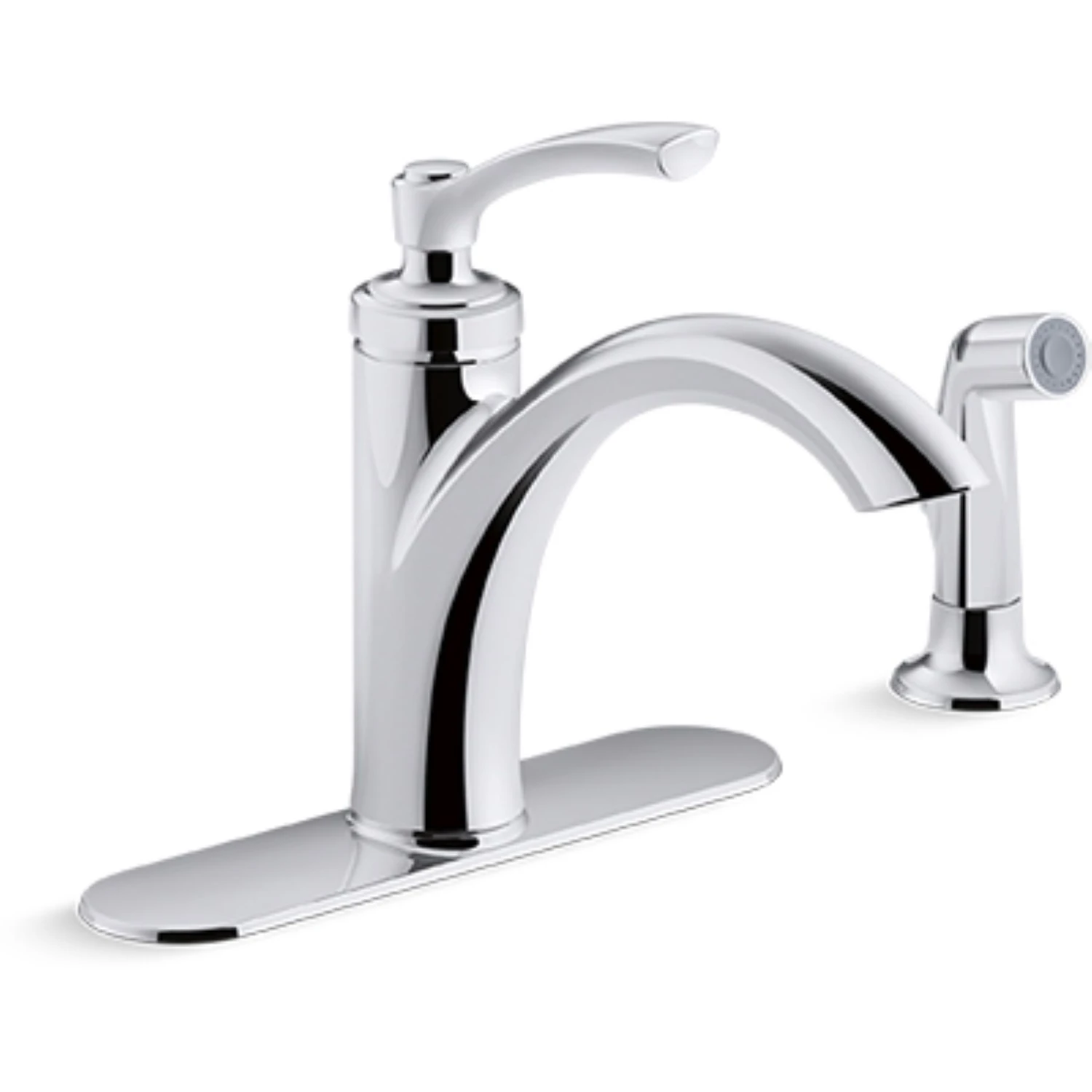 Linwood Single Handle Kitchen Faucet with Side Spray in Polished Chrome Finish