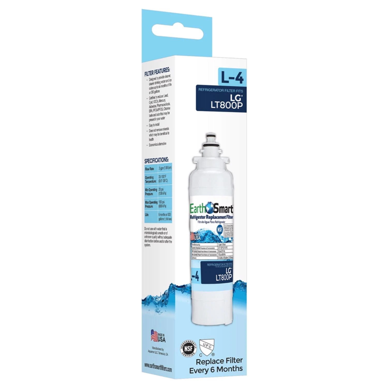 L4 Refrigerator Replacement Water Filter For Lg Lt800p - Model 102645