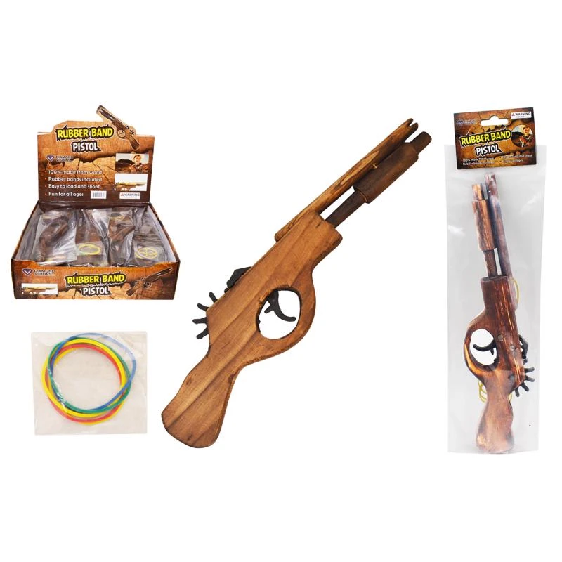 Wooden Rubber Band Pistol — Easy-Load Toy Launcher