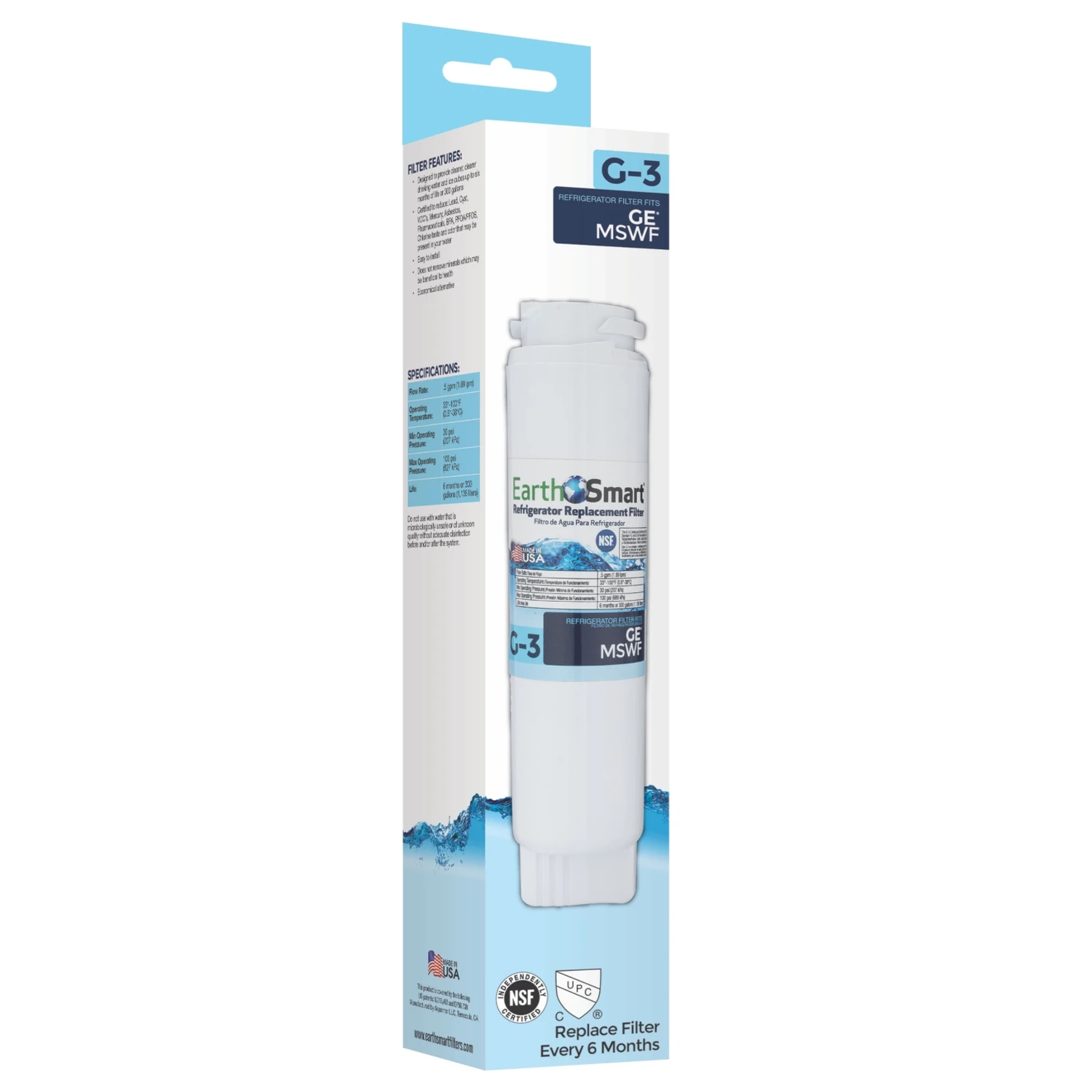 G3 Refrigerator Water Filter Compatible with GE MSWF Models