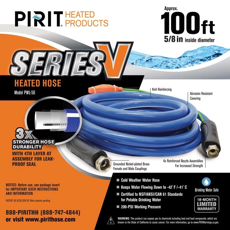 5/8 In. Dia. X 100 Ft. L Heated Water Hose - Model Pwl-05-100